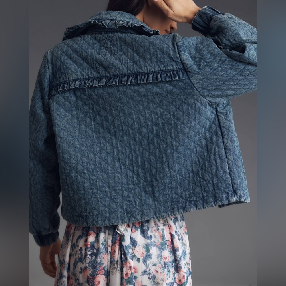 Anthropologie Avec Les Filles The Maura Bow-Tie Denim Jacket Quilted Blue Casual - Picture 2 of 8